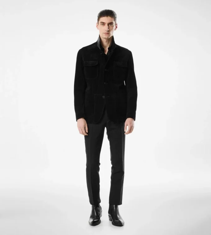 Chaqueta militar de ante de cachemira