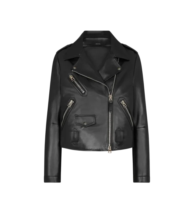 Chaqueta motera asimétrica de cuero Chaqueta motera asimétrica de cuero
