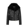 Chaqueta motera asimétrica de cuero con borreta Chaqueta motera asimétrica de cuero con borreta