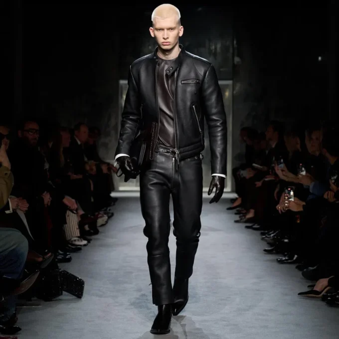Chaqueta motera con cremallera de piel granulada