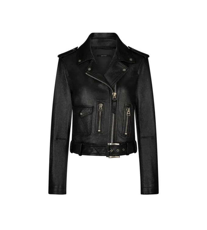 Chaqueta motera de piel plonge brillante
