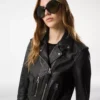 Chaqueta motera de piel plonge brillante
