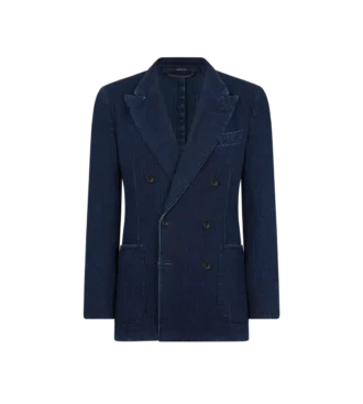 Chaqueta índigo con diseño en espiga Chaqueta índigo con diseño en espiga