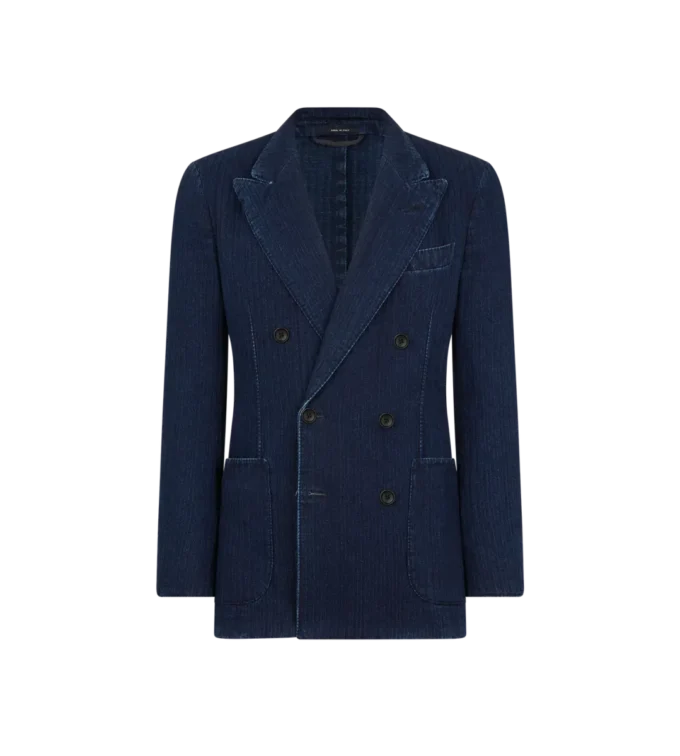 Chaqueta índigo con diseño en espiga Chaqueta índigo con diseño en espiga