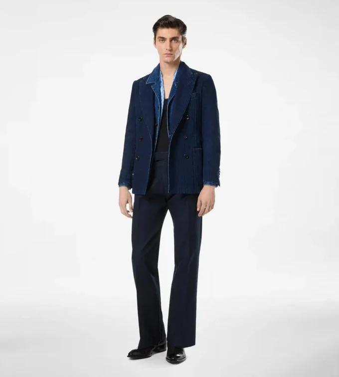 Chaqueta índigo con diseño en espiga Chaqueta índigo con diseño en espiga