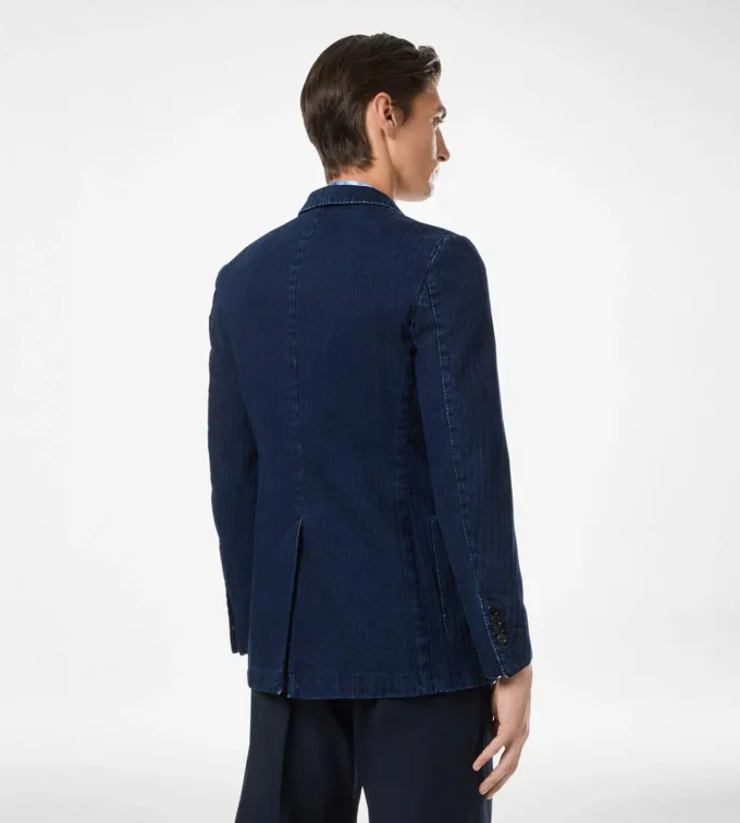 Chaqueta índigo con diseño en espiga Chaqueta índigo con diseño en espiga