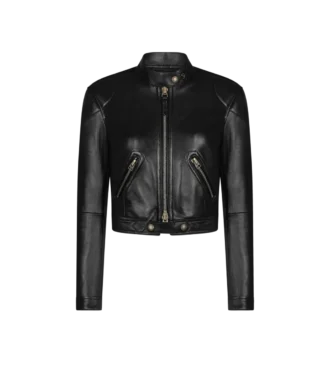 Chaqueta Racer con cremallera de piel plonge brillante