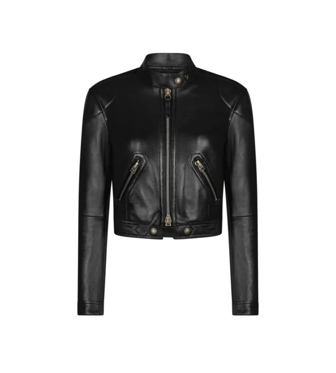 Chaqueta Racer con cremallera de piel plonge brillante