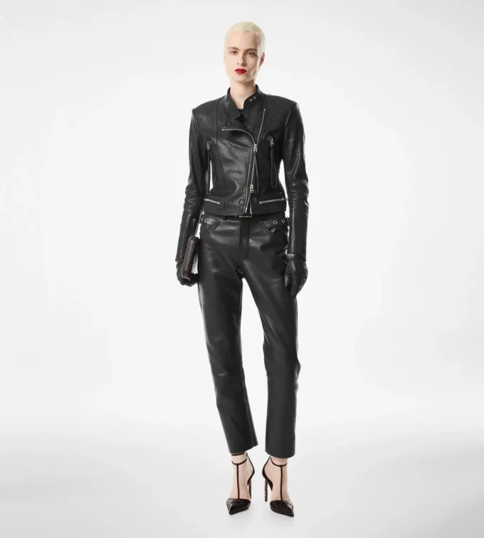 Chaqueta Racer de napa con acabado al vapor