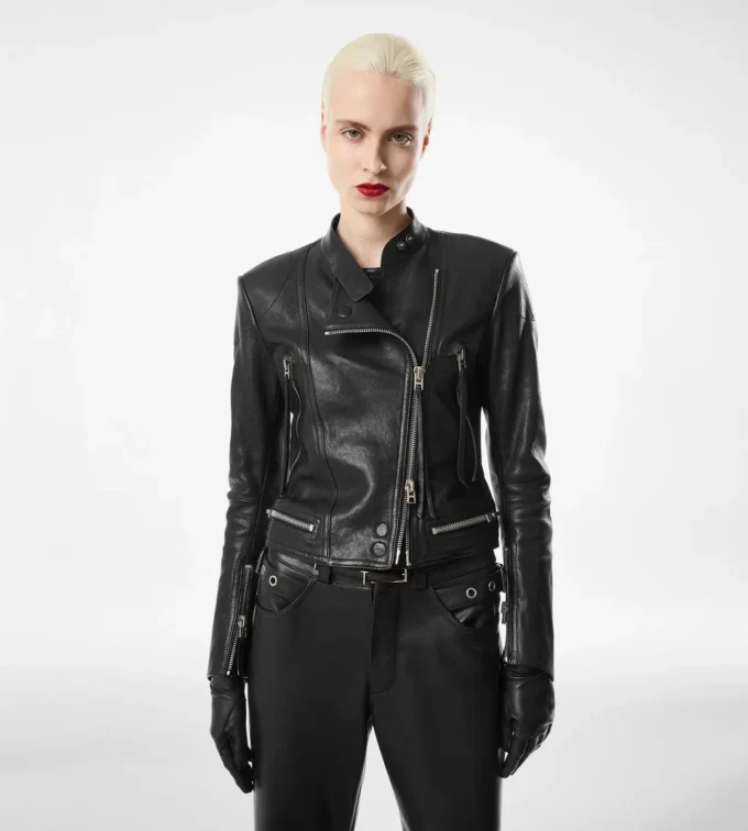 Chaqueta Racer de napa con acabado al vapor