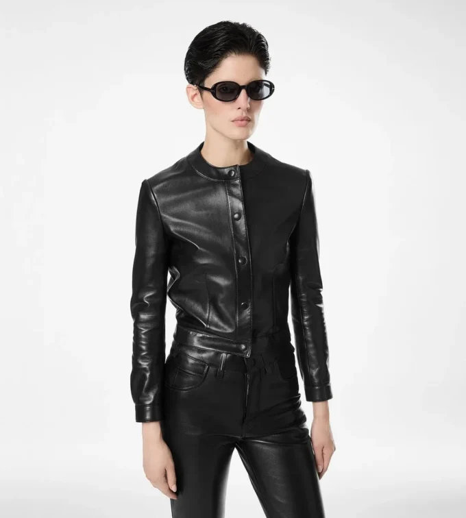 Chaqueta tipo cárdigan de piel napa