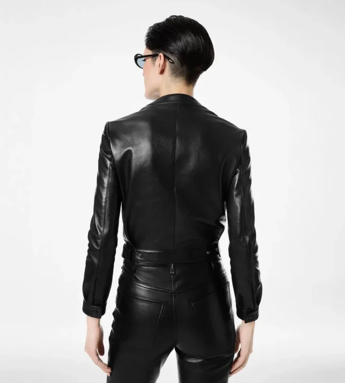 Chaqueta tipo cárdigan de piel napa
