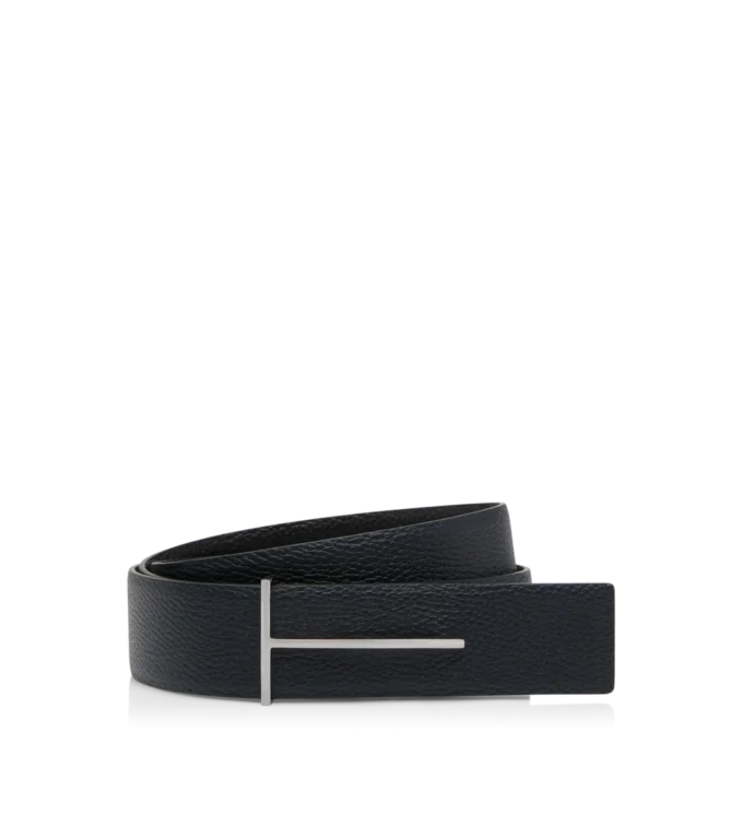 Cinturón reversible Slim T de piel granulada