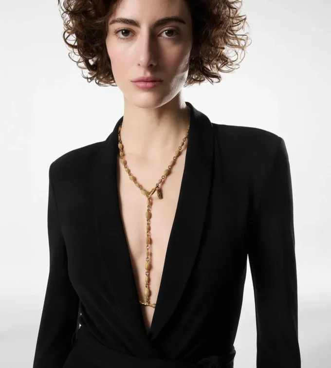 Collar Grace Lariat de latón dorado vintage