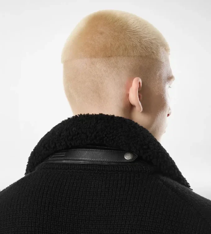 Cárdigan de cachemira con cuello de piel de oveja Cárdigan de cachemira con cuello de piel de oveja