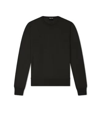 Jersey de cuello redondo de cachemira y seda de calibre fino