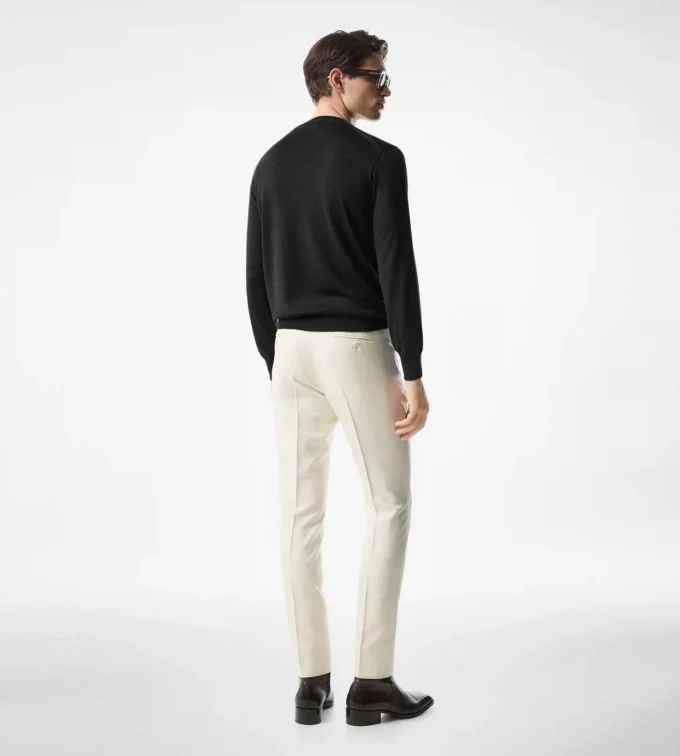Jersey de cuello redondo sin costuras de alpaca y seda