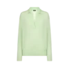 Jersey oversize de cuello polo abierto de cachemira y seda ultrasuaves Jersey oversize de cuello polo abierto de cachemira y seda ultrasuaves