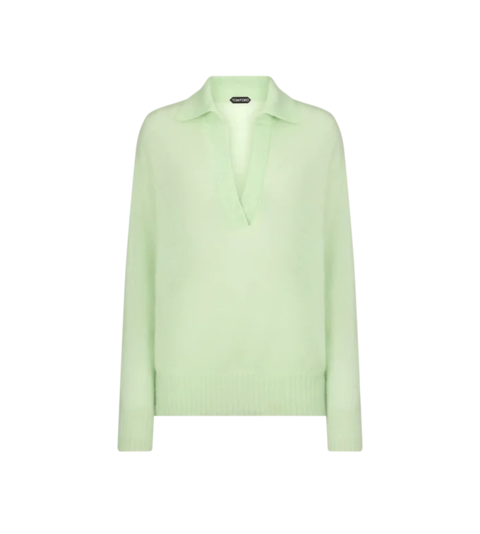 Jersey oversize de cuello polo abierto de cachemira y seda ultrasuaves Jersey oversize de cuello polo abierto de cachemira y seda ultrasuaves