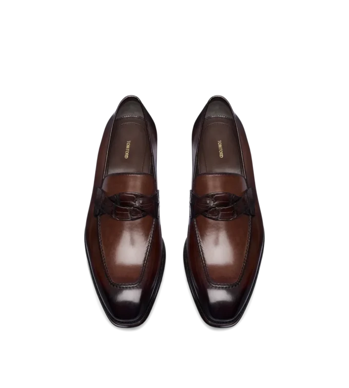 Mocasines Elkan Twisted Band de cuero bruñido y cocodrilo Mocasines Elkan Twisted Band de cuero bruñido y cocodrilo