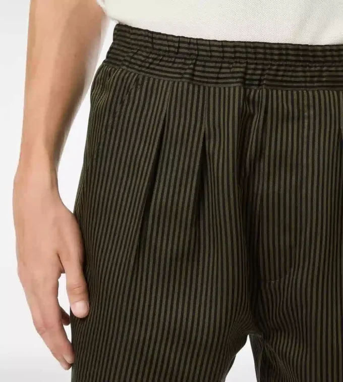 Pantalón de estar por casa plisado de algodón y seda con rayas bengalíes