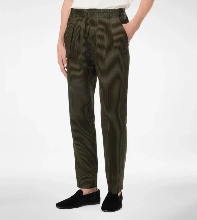 Pantalón de estar por casa plisado de algodón y seda con rayas bengalíes