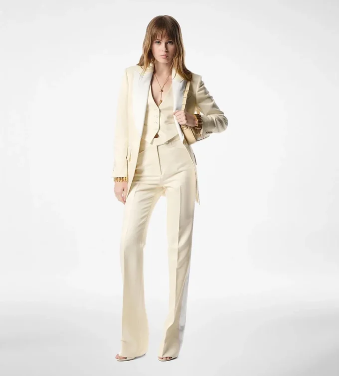 Pantalones anchos de esmoquin a medida de seda y lana Barathea brillante