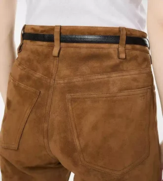 Pantalones de cinco bolsillos de ante de cordero de grano completo con logotipo Tf grabado