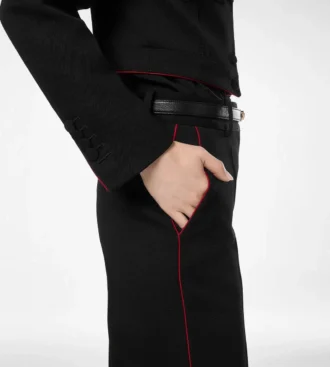 Pantalones de gabardina de lana con ribetes