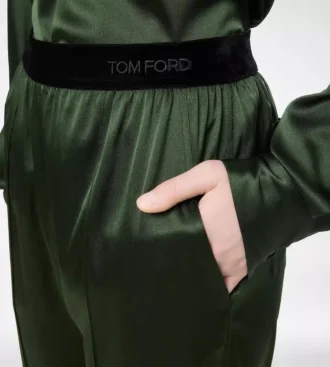 Pantalones de pijama de satén de seda elástico