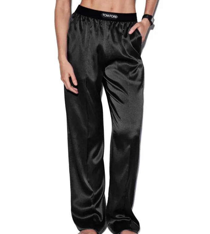 Pantalones de pijama de satén de seda elástico Pantalones de pijama de satén de seda elástico