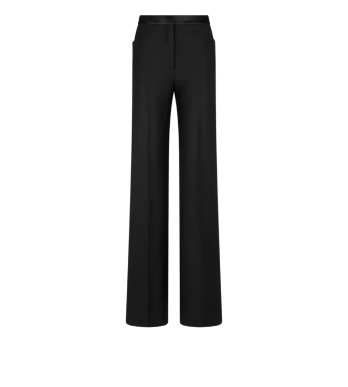 Pantalones de sastrería con corte acampanado de sarga de mezcla de seda Pantalones de sastrería con corte acampanado de sarga de mezcla de seda
