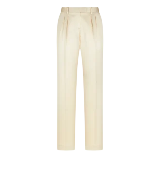 Pantalones plisados de sarga de seda y lana