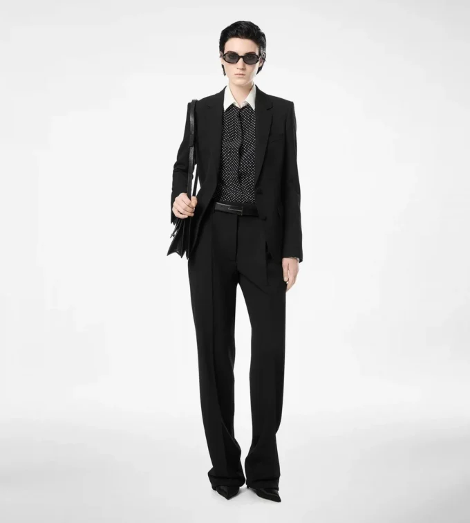 Pantalones rectos con pliegues relajados Sharp Grain De Poudre