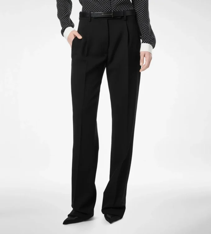 Pantalones rectos con pliegues relajados Sharp Grain De Poudre