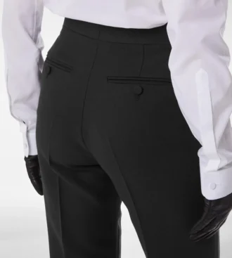 Pantalones rectos de esmoquin entallados de mezcla de lana y seda