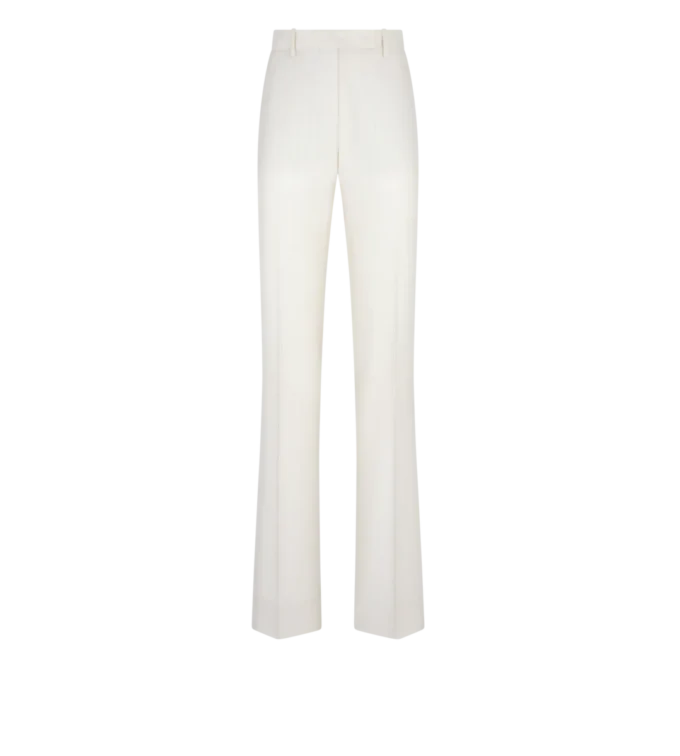 Pantalones rectos de lana y seda con rayas sombreadas Pantalones rectos de lana y seda con rayas sombreadas