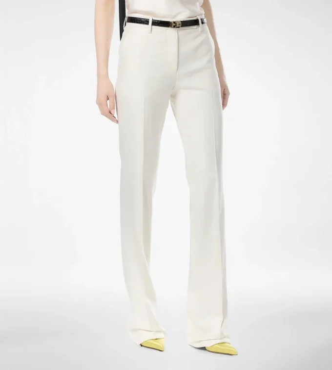 Pantalones rectos de lana y seda con rayas sombreadas Pantalones rectos de lana y seda con rayas sombreadas