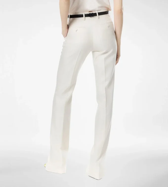 Pantalones rectos de lana y seda con rayas sombreadas Pantalones rectos de lana y seda con rayas sombreadas