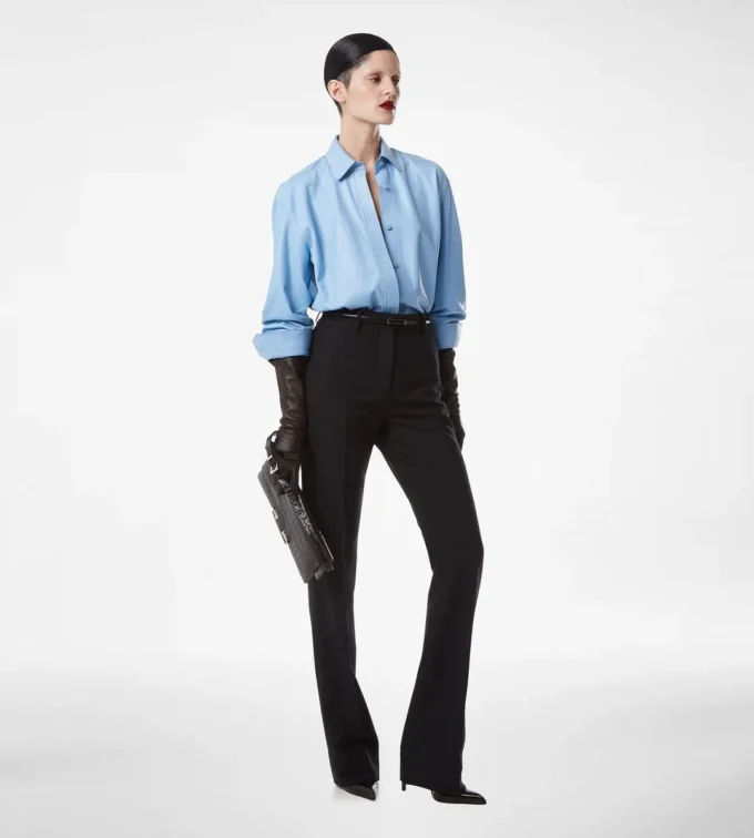 Pantalones rectos entallados de mezcla de lana y seda Pantalones rectos entallados de mezcla de lana y seda