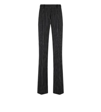 Pantalones rectos relajados con pliegues de lana y algodón Barathea a rayas