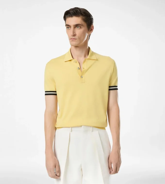 Polo de algodón y seda con ribetes en contraste
