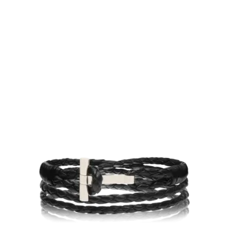 Pulsera T de cuero trenzado