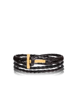 Pulsera T de cuero trenzado