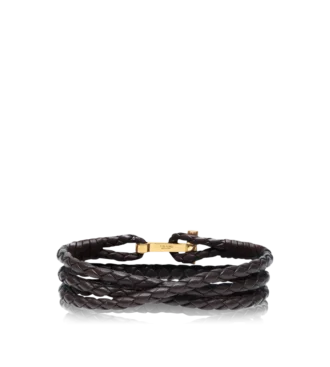 Pulsera T de cuero trenzado