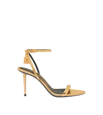 Sandalias laminadas de piel napa con cierre de candado y punta afilada, 85 mm