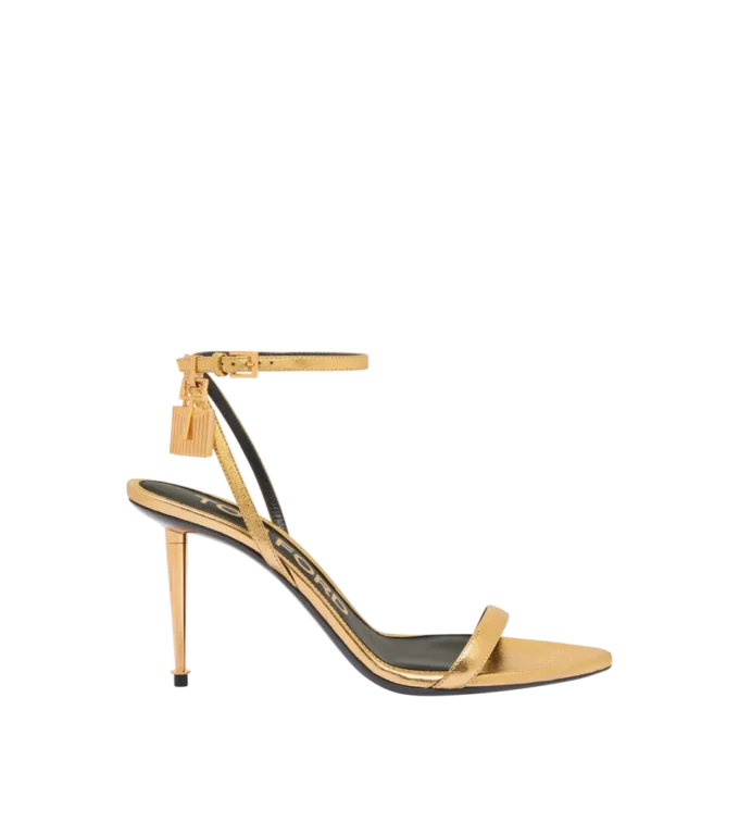 Sandalias laminadas de piel napa con cierre de candado y punta afilada, 85 mm