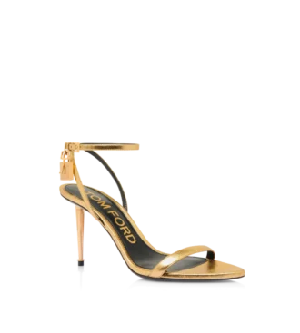 Sandalias laminadas de piel napa con cierre de candado y punta afilada, 85 mm