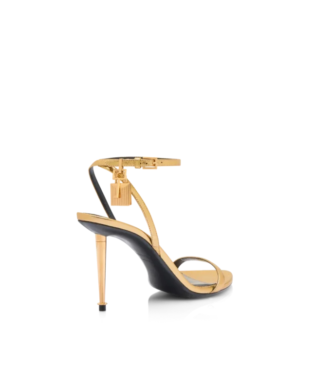 Sandalias laminadas de piel napa con cierre de candado y punta afilada, 85 mm