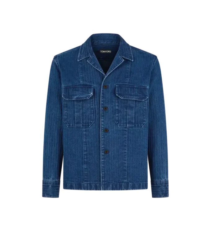 Sobrecamisa vaquera con diseño en espiga Sobrecamisa vaquera con diseño en espiga